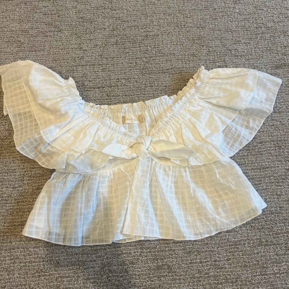 NWT Altar'd State White Off Shoulder Ruffle Peplum Crop Top Women's Small